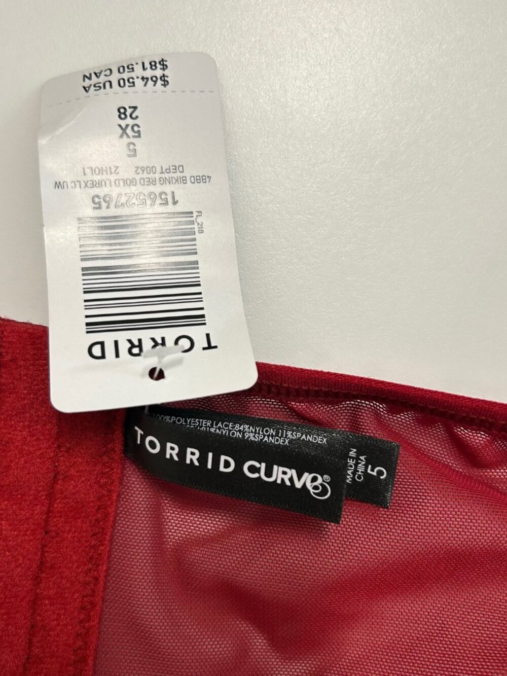 NWT Torrid Curve Plus Size 5X Red/Gold Lace Sheer Lingerie - Picture 4 of 5